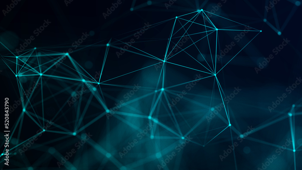 Colored polygonal space. Connection dots and lines structure. Digital background. Triangular futuristic business wallpaper. 3d