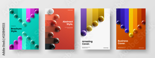 Abstract 3D balls company brochure concept composition. Premium leaflet design vector illustration bundle.