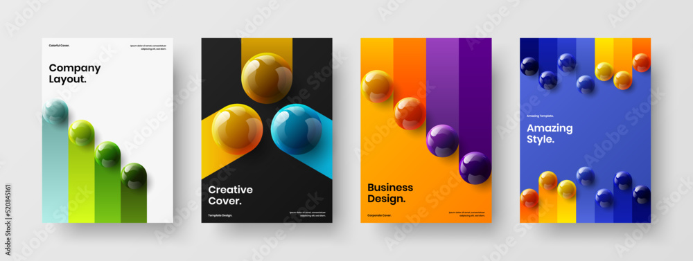 Colorful flyer vector design template collection. Modern 3D spheres handbill concept bundle.