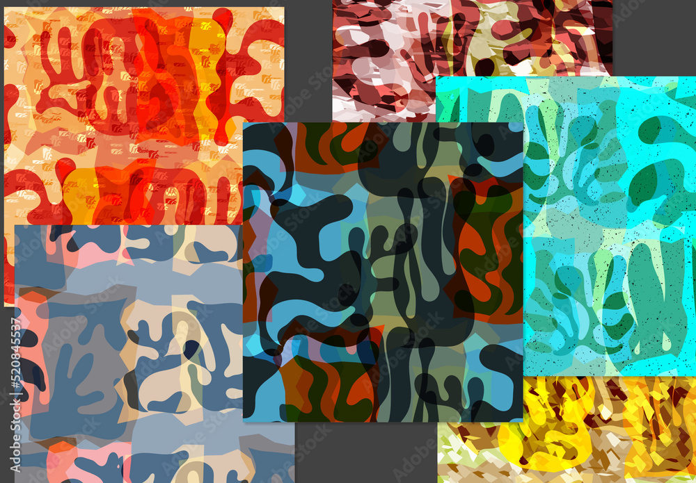 Seamless Pattern Set with Textured Matisse Shapes Stock Template ...