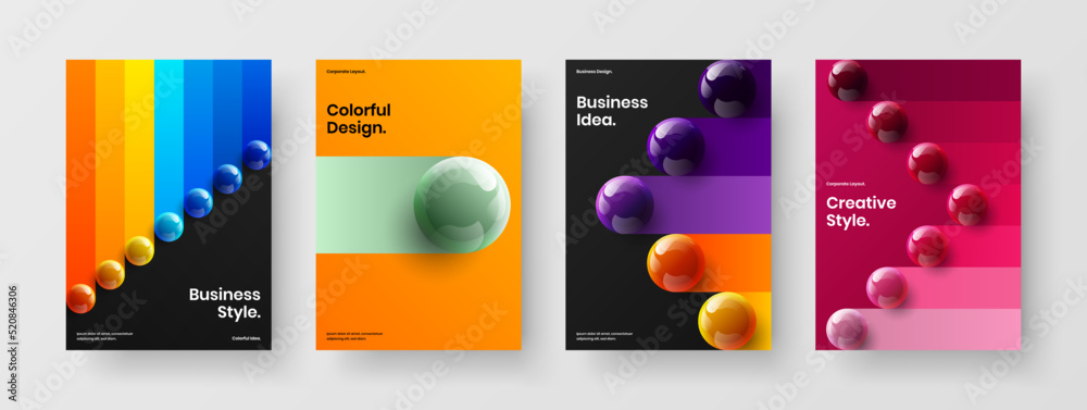 Geometric banner design vector template set. Abstract 3D balls corporate identity layout bundle.