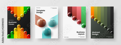 Creative 3D balls flyer layout collection. Multicolored corporate brochure A4 vector design illustration composition.