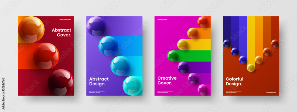Amazing 3D spheres pamphlet concept collection. Premium magazine cover A4 vector design layout bundle.