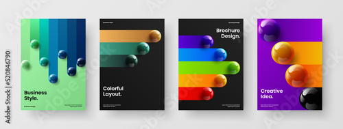 Amazing handbill A4 design vector concept bundle. Creative 3D balls book cover template composition.