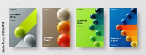 Minimalistic 3D spheres booklet illustration bundle. Creative cover design vector template set.