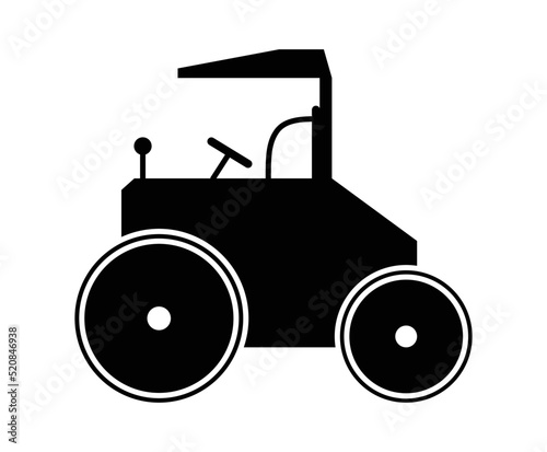 Road building machine. Roller with sealing shaft. Road construction symbol. Asphalt paver in side view. Stylization of road equipment