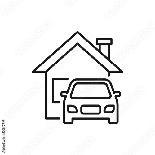 House and car icon line style isolated on white background. Vector illustration