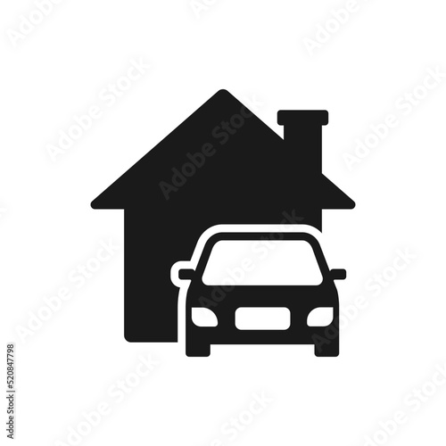 House and car icon flat style isolated on white background. Vector illustration