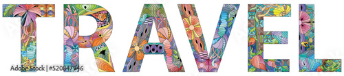 Word TRAVEL. Vector decorative zentangle object