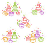 Cake set. Elements and icons collection cake. Vector