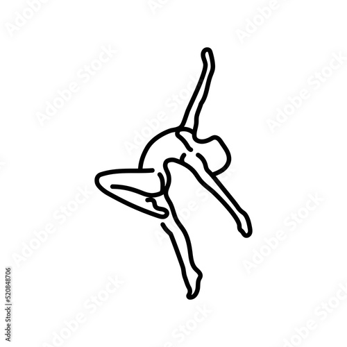 Woman performs acrobatic tricks color line icon. Choreography, ballet.