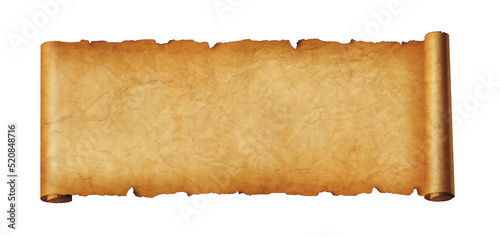 Old paper horizontal banner. Parchment scroll isolated on white