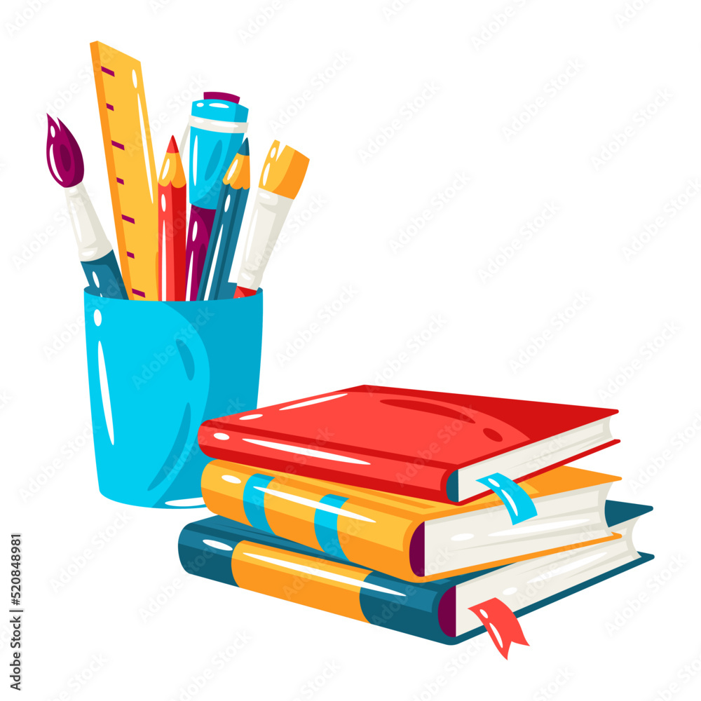 Fototapeta premium School background with education items. Illustration of supplies and stationery.