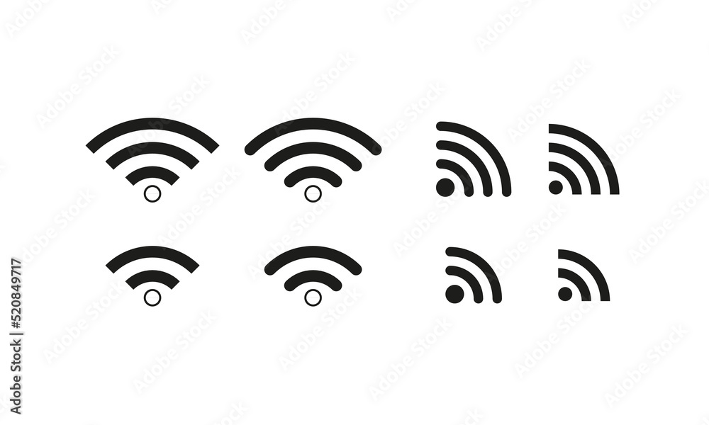 Wifi set icon. Sign, device status bar, wireless internet, online, connection level, communication, access, state, active. Technology concept. Vector line icon for Business and Advertising Wifi set icon. Sign, device status bar, wireless internet, online, connection level, communication, access, state, active. Technology concept. Vector line icon for Business and Advertising