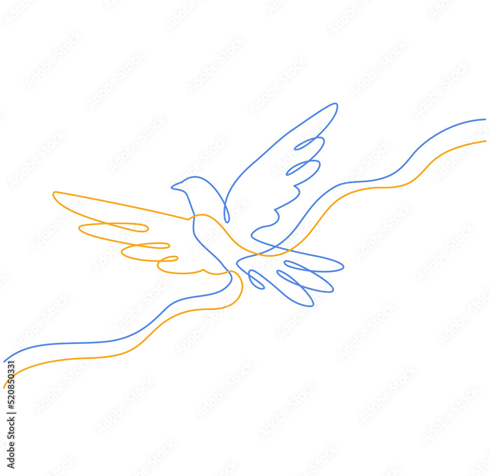 Fototapeta premium Dove, Ukraine, flag. Continuous line art drawing. Vector illustration for interior, t shirts 