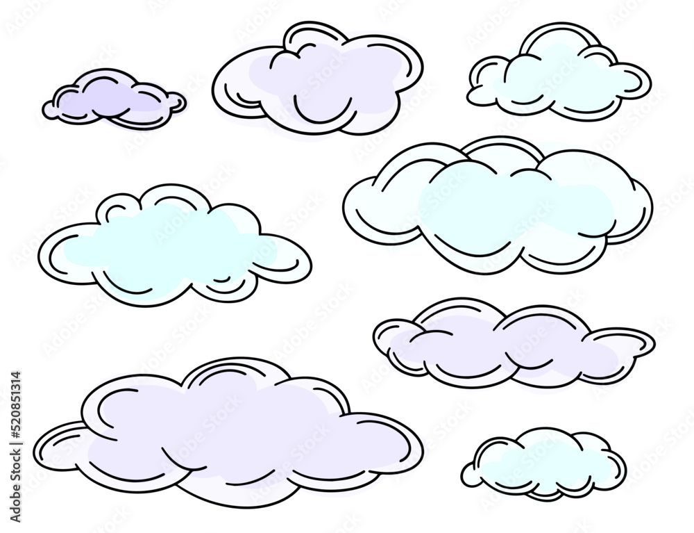 Set of outline clouds in line-art style. Simple vector illustration.