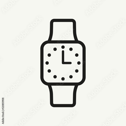 Wristwatch with a square dial line icon. Time measurement, measure, clock, hand, planning, schedule, alarm, timer, chronometer. Time management concept. Vector line icon for Business and Advertising