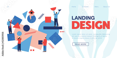 Team of tiny business people building organization from chaos. Persons carrying abstract geometric shapes and figures together flat vector illustration. Collaboration, partnership, progress concept