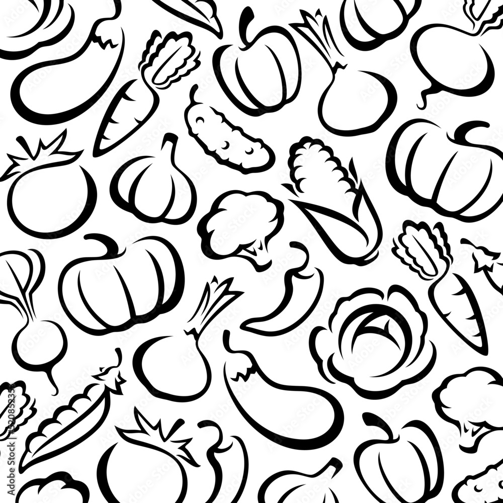 Vegetables background. Collection of Vegetables. Vector