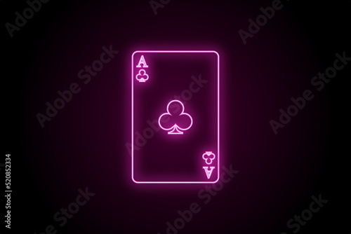 Glowing neon poker card ace of clubs on black background  photo