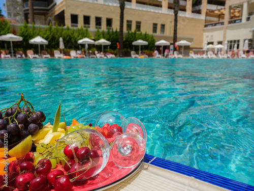 fresh fruits by the pool