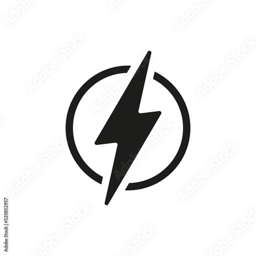 Electricity line icon. Electric lightning in a circle, high voltage, power supply, charge, battery, accumulator, plug, socket. Technology concept. Vector line icon for Business and Advertising