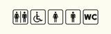 Information signs with men and women set icon. Toilet, water closet, man, woman, disabled person, wheelchair, shared, signboard. Public place concept. Vector line icon for Business and Advertising