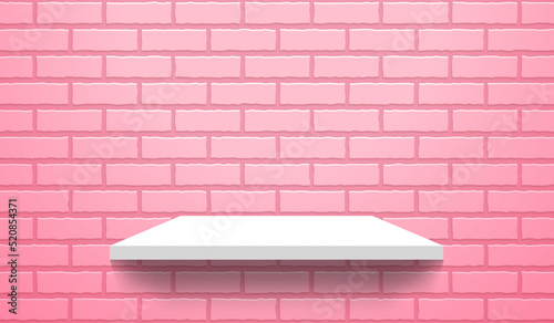Pink Brick Wall With White Stand Product Display Template Mock Up Aesthetic Background Vector Illustration