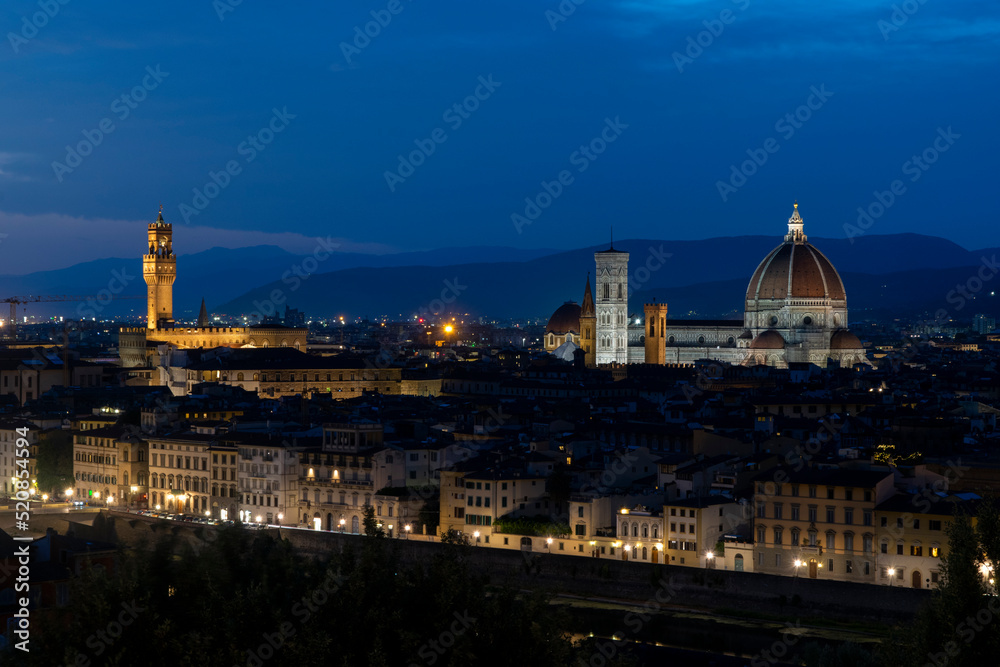 Nocturnal view over the city of Florence, Italy