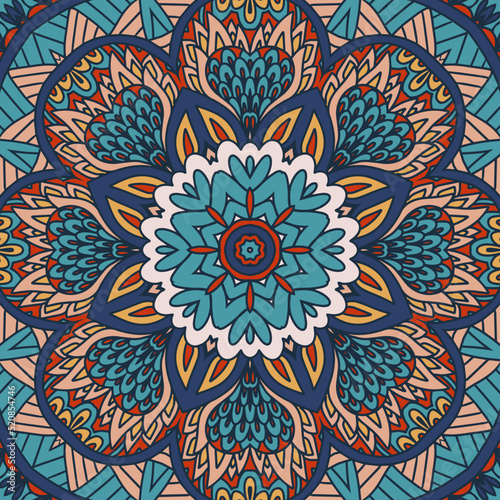 Abstract Mandala vintage indian textile ethnic seamless pattern ornamental. Arabesque surface design