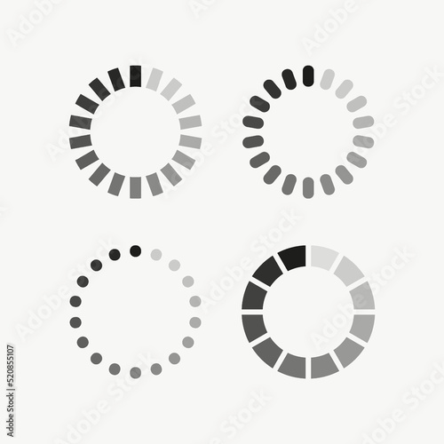 Loading signs set icon. Load, download, process, working, busy, wait, waiting time, device, computer, phone, cursor. Technology concept. Vector line icon for Business and Advertising