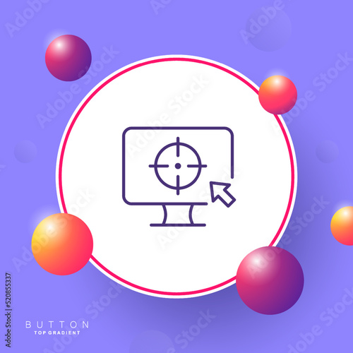 Computer with aim line icon. Display, cursor, target audience, targeting, targetologist, strategy, customer attraction campaign. Business concept. Vector line icon for Business and Advertising photo