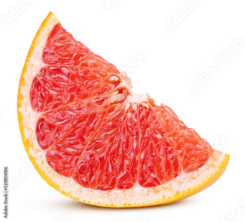 Slice of grapefruit citrus fruit isolated on white background with clipping path.