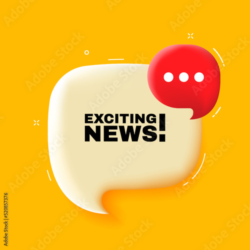 Exciting news. Speech bubble with Exciting news text. 3d illustration. Pop art style. Vector line icon for Business and Advertising