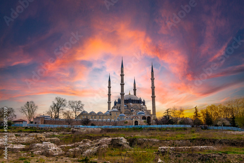 Selimiye Mosque view in Edirne City of Turkey. Edirne was capital of Ottoman Empire. © nejdetduzen