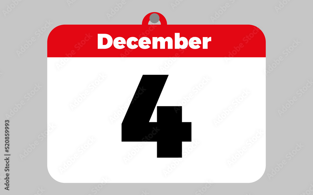 December, 4. White and red calendar. December, 4. White and red calendar.