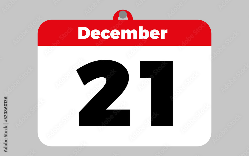 December, 21. White and red calendar. December, 21. White and red calendar.