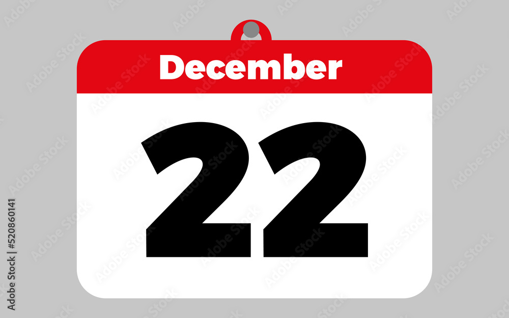 Fototapeta premium December, 22. White and red calendar.