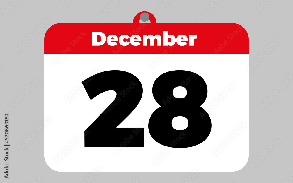 December, 28. White and red calendar. December, 28. White and red calendar.