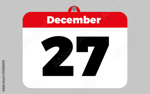December, 27. White and red calendar.