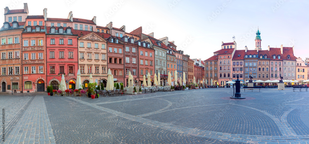 Warsaw. Old medieval market square at dawn.