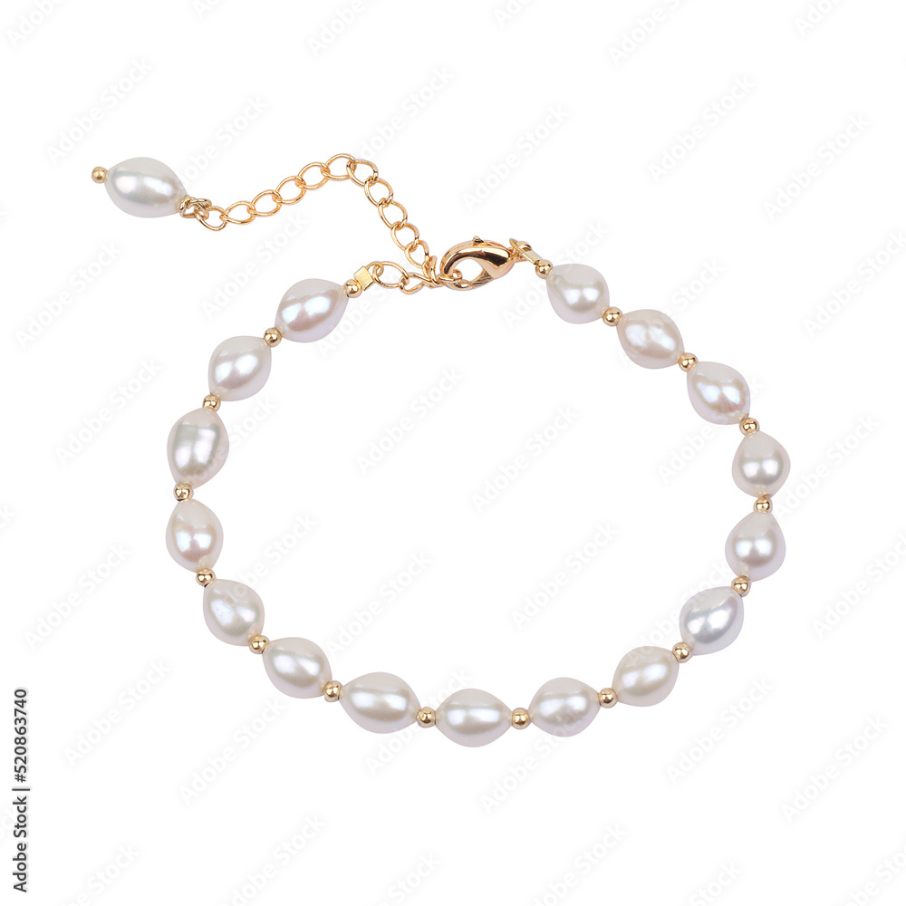Baroque pearl bracelet isolated on white background Baroque pearl bracelet isolated on white background