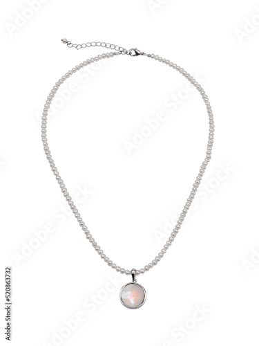 Luxury elegant silver baroque pearl necklace with pendant isolated on white background