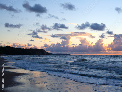 Picturesque landscape beach. Blue sea waves