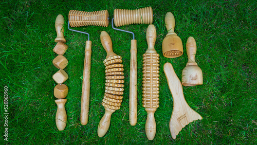 Maderotherapy tools on grass