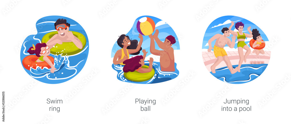 Backyard pool isolated cartoon vector illustration set