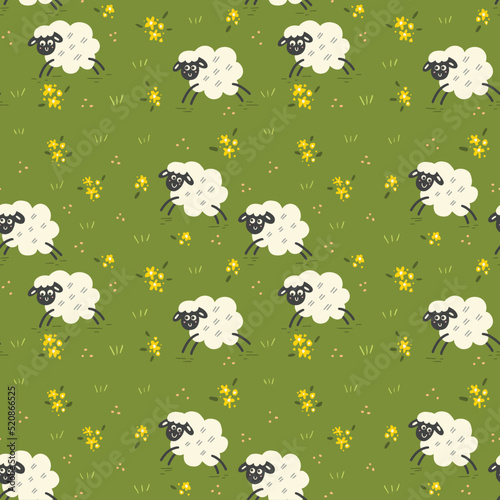 Cute sheep kids seamless pattern