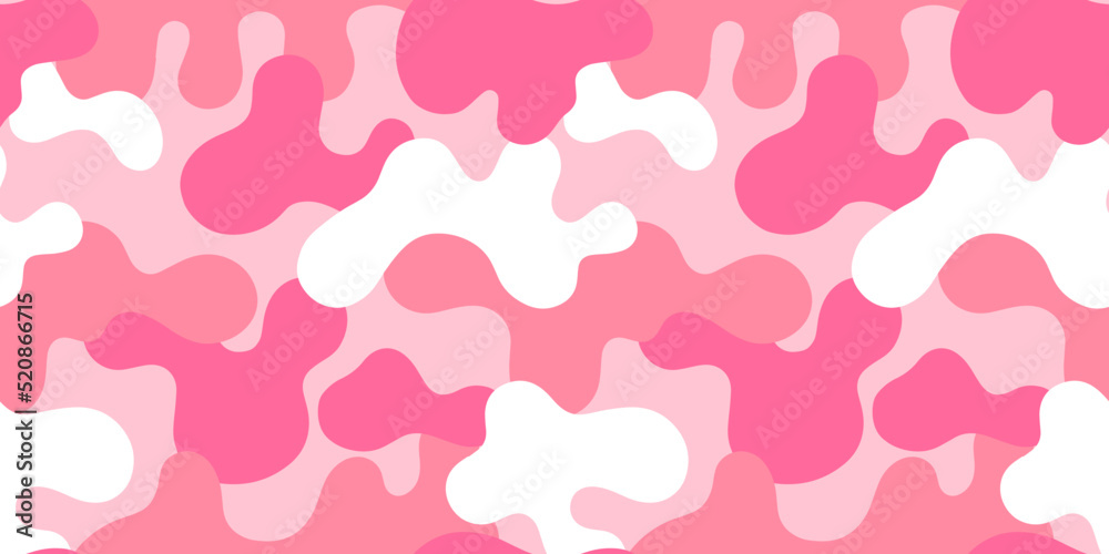 Pink camouflage, vector seamless pattern in the style of doodles, hand drawn