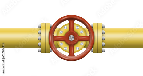 Oil, gas or water flowing through pipe. Pipeline construction with valve isolated. Industrial system. Vector illustration.