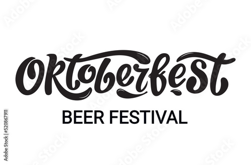 Oktoberfest Beer Festival logo handwritten lettering vector design, black letters on the white background. Design template event celebration.  Title for greeting cards and posters. Bavarian banner.